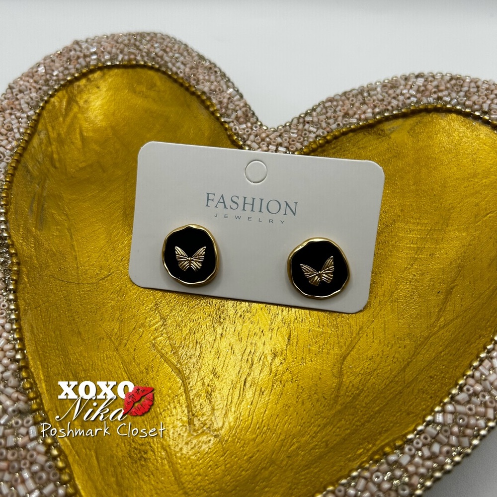 Black and Gold Butterfly Earrings